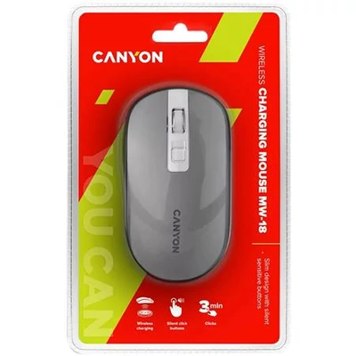 Egér, vezeték nélküli, optikai, tölthető, CANYON 