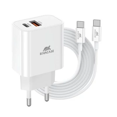 Hálózati töltő, 20W, USB-A és USB-C, USB-C, USB-C/USB-C töltőkábel, RIVACASE 