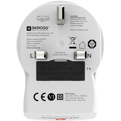 Adapter, Egyesült Királyságba utazóknak, USB, földelt, SKROSS