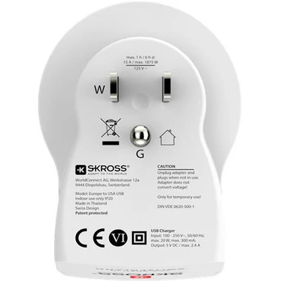 Adapter, Egyesült Államokba utazóknak, USB, földelt, SKROSS