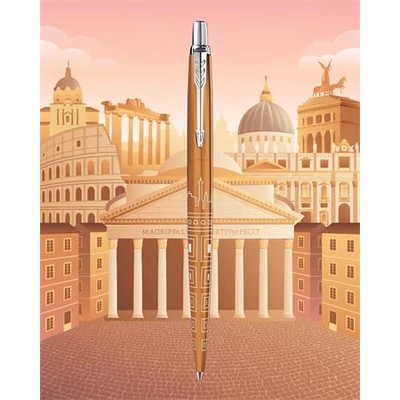 Golyóstoll, 0,7 mm, ezüst színű klip, mintás tolltest, PARKER, 