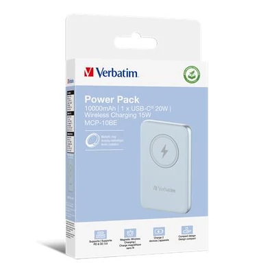Hordozható akkumulátor, vezeték nélküli töltés, 10000 mAh, VERBATIM 