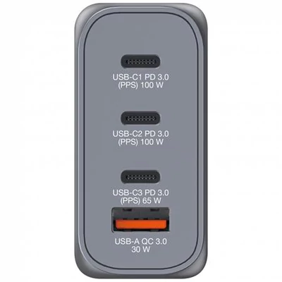 Hálózati töltő, 2xUSB-C PD (100W), USB-C PD (65W), USB-A QC 3.0, EU/UK/US, GaN, VERBATIM