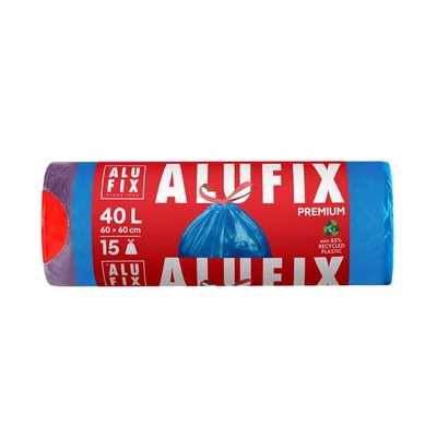 Szemeteszsák, zárószalagos, 40 l, 15 db, 60x60 cm, 20 µ, ALUFIX, kék