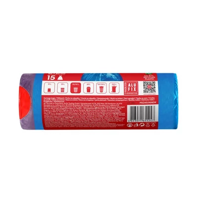 Szemeteszsák, zárószalagos, 40 l, 15 db, ALUFIX