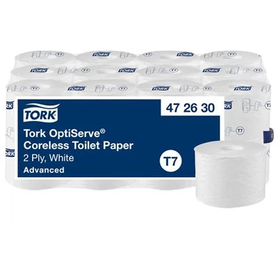 Toalettpapír, belsőmag nélküli, T7 rendszer, 2 rétegű, 13,1 cm átmérő, Advanced, TORK 