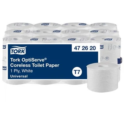 Toalettpapír, belsőmag nélküli, T7 rendszer, 1 rétegű, 13,1 cm átmérő, Universal, TORK 