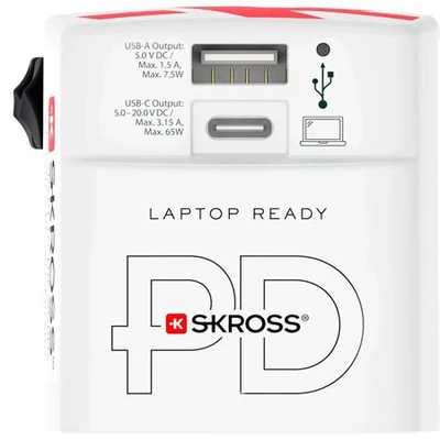 Hálózati töltő, világutazóknak, 1xUSB-A, 1xUSB-C PD, 65W, USB-C kábel, SKROSS