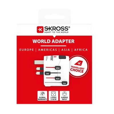 Adapter, világutazóknak, földelt, SKROSS