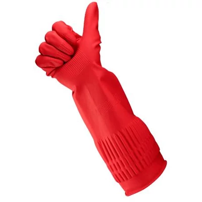 Gumikesztyű, háztartási, latex, extra hosszú, 38 cm, L méret, BONUS, piros