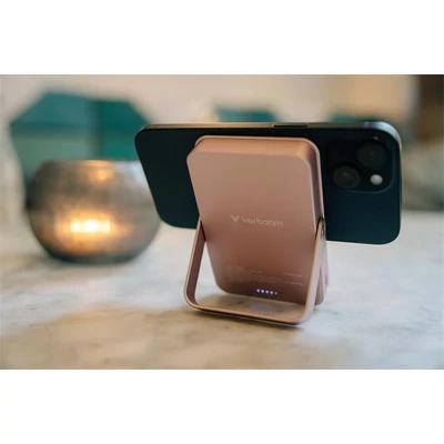 Power bank, külső akkumulátor, mágneses (vezeték nélküli), 10.000mAh, kitámasztó, VERBATIM 