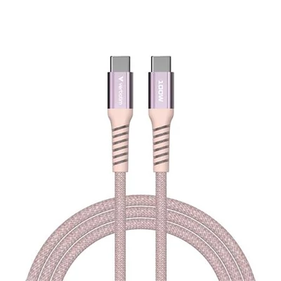 USB kábel, USB-C - USB-C, 1,2 m, 100W, mágneses, VERBATIM, rózsaszín