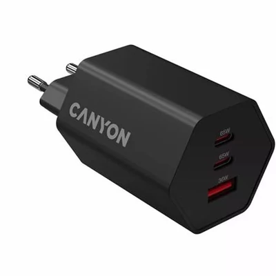 Hálózati töltő, 1xUSB-A, 2xUSB-C, 65W, CANYON 