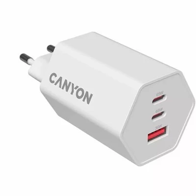Hálózati töltő, 1xUSB-A, 2xUSB-C, 65W, CANYON 
