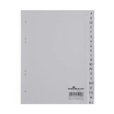 Regiszter, PP, A5, 20 részes, A-Z, DURABLE, szürke