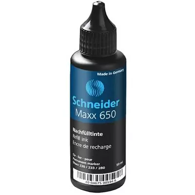 Utántöltő palack "Maxx 230 és 280" alkoholos markerekhez, 50 ml, SCHNEIDER "Maxx 650", fekete
