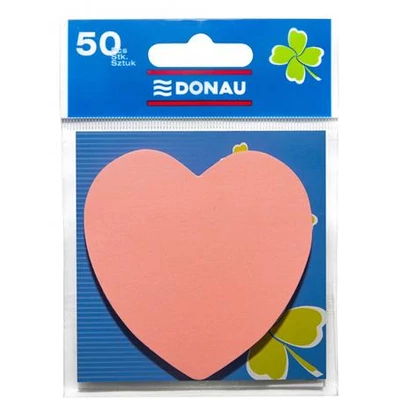 Öntapadó jegyzettömb, szív alakú, 50 lap, DONAU, rózsaszín