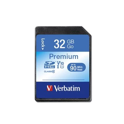 Memóriakártya, SDHC, 32GB, CL10/U1, 90/10 MB/s, VERBATIM 