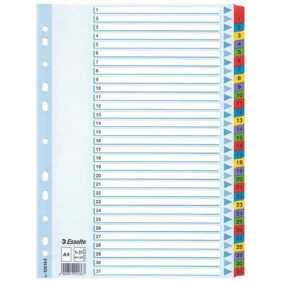 Regiszter, karton, A4, 1-31, ESSELTE 