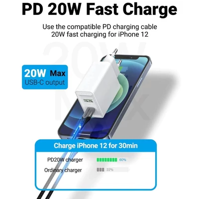 Vention USB-A+C (2port, 18W/20W,fehér), töltő