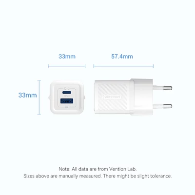 Vention USB-C+A (30W/30W, 2-portos, fehér, GaN), töltő