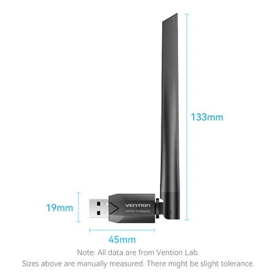 Vention AC650 USB Wifi adapter Dual Band + Antenna (fekete), adapter