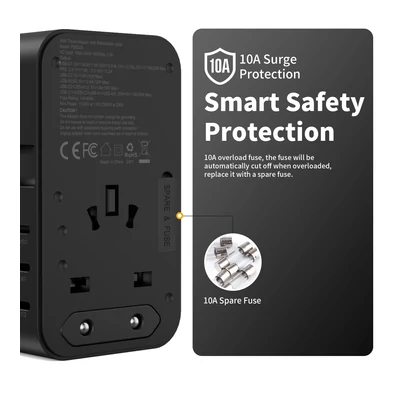 Choetech USB-C*2+USB-A*2 (35W,fekete,travel,USB-C kábellel, US,UK,EU,AU), töltő