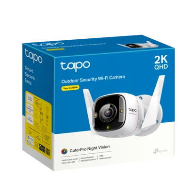 TP LINK Tapo C325WB kültéri biztonsági Wi-Fi kamera 2K QHD, 4MP, IP66, ColorPro, Night Vision, fehér