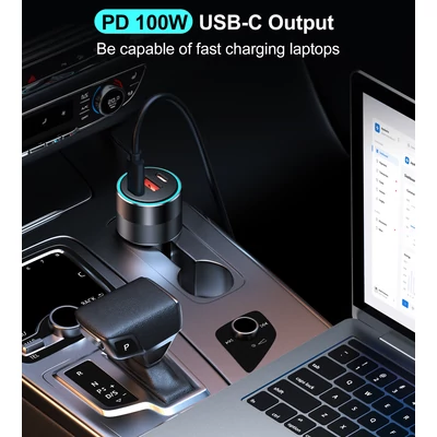 Choetech USB-C*2+A (130W,3-portos, autós, gyorstöltő), töltő