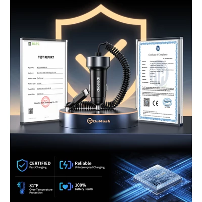 Choetech USB-C*2+A (65W,3-portos, autós, gyorstöltő), töltő