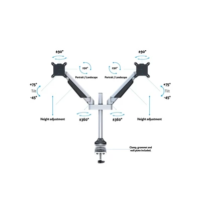 MULTIBRACKETS 2 karos asztali konzol, M VESA Gas Lift Arm Dual Silver (15-32