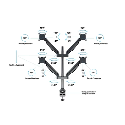 MULTIBRACKETS 4 karos asztali konzol, M VESA Gas Lift Arm Quad Black (15-32