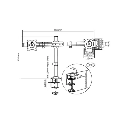MULTIBRACKETS Asztali konzol (2 képernyős rögzítőkar), M Deskmount Basic Dual (15-27