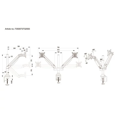 MULTIBRACKETS 2 karos asztali konzol, M VESA Gas Lift Arm Dual Black HD (15-32