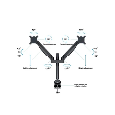 MULTIBRACKETS 2 karos asztali konzol, M VESA Gas Lift Arm Dual Black HD (15-32