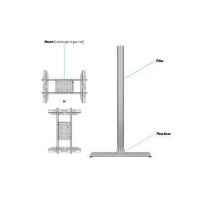 MULTIBRACKETS Padlóállvány, M Display Stand 180 Single Silver w. Floorbase (24-65
