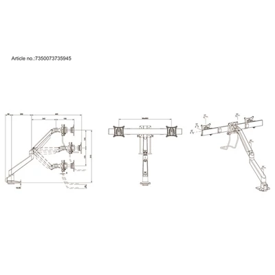 MULTIBRACKETS Gas Lift asztali konzol (2 képernyős rögzítőkar), M VESA Gas Lift Arm Single White w. Duo Crossbar (15-28