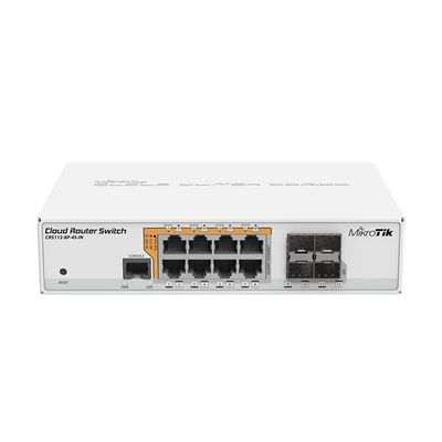 MIKROTIK Cloud Router Switch 8x1000Mbps (POE) + 4x1000Mbps SFP, Asztali, Rackes- CRS112-8P-4S-IN