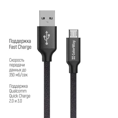COLORWAY Kábel, Cable USB MicroUSB 2m 2.4A black (CW-CBUM009-BK)