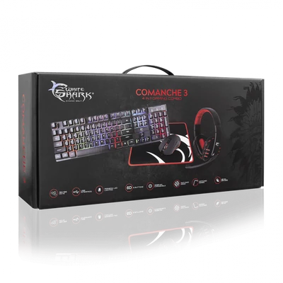 WHITE SHARK COMANCHE-3 gamer combo billetyűzet (magyar) + egér + fejhallgató + egérpad