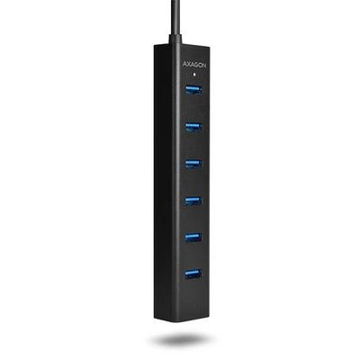 AXAGON HUE-SA7BP USB3.0 CHARGING HUB (Hétportos USB 3.0 hub gyors töltési támogatással. AC adapter a csomagban. Fekete)