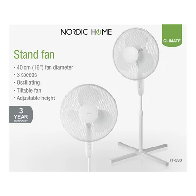 NORDIC HOME FT-530  41cm állóventilátor, 3 év garancia, teljesítmény: 50W,  oszcilláló, 3 sebesség fokozat, dönthető