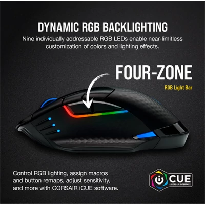 CORSAIR Vezetékes/Vezeték Nélküli Egér Gaming, DARK CORE RGB PRO, 8 programozható gomb, RGB, 18000dpi, fekete
