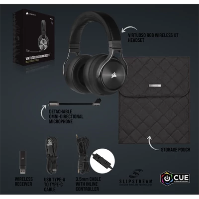 CORSAIR Vezetékes/Vezeték Nélküli Headset, VIRTUOSO RGB WIRELESS XT, Dolby Atmos, fekete