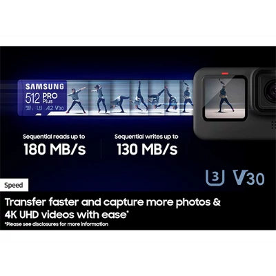 SAMSUNG Memóriakártya, PRO Plus + Reader microSDXC 128GB, CLASS 10, UHS-I, U3, V30, A2, R180/W130