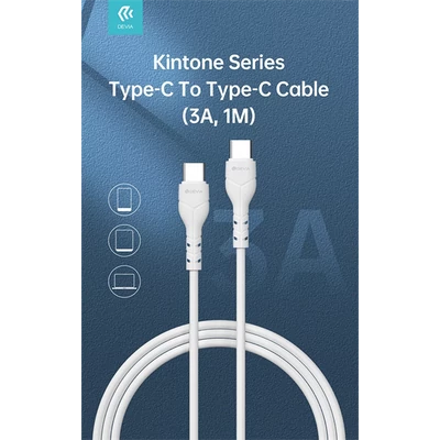 DEVIA USB TYPE-C - USB TYPE-C ADAT- ÉS TÖLTŐKÁBEL 1 M-ES VEZETÉKKEL - KINTONE SERIES TYPE-C TO TYPE-C CABLE - 60W, WHITE