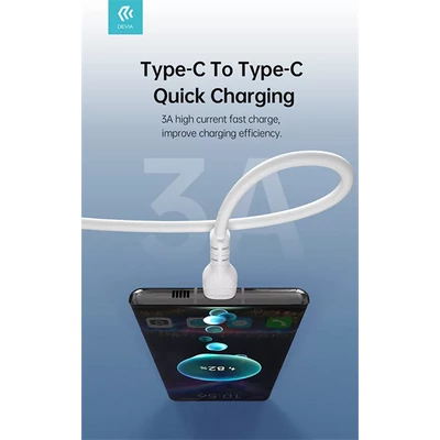 DEVIA USB TYPE-C - USB TYPE-C ADAT- ÉS TÖLTŐKÁBEL 1 M-ES VEZETÉKKEL - KINTONE SERIES TYPE-C TO TYPE-C CABLE - 60W, WHITE