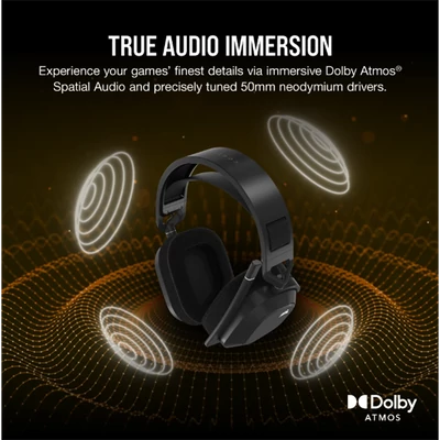 CORSAIR Vezeték Nélküli Headset, HS80 MAX RGB WIRELESS Gaming, Dolby Atmos hangzás, szürke