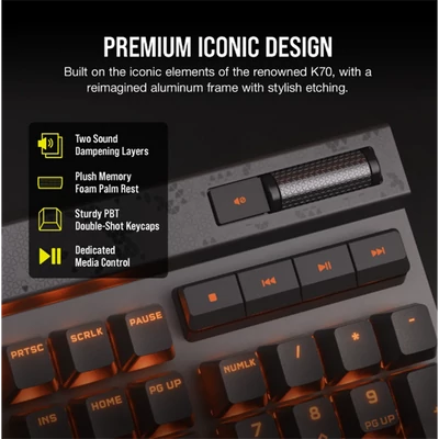CORSAIR Vezeték Nélküli Billentyűzet Gaming, K70 MAX RGB, Mechanikus, MGX switch, fekete