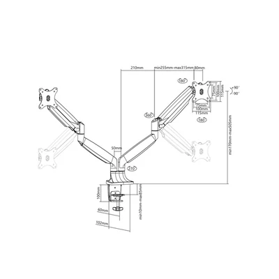 MULTIBRACKETS 2 karos asztali konzol, M Deskmount Gas Spring Dual Black (15-30